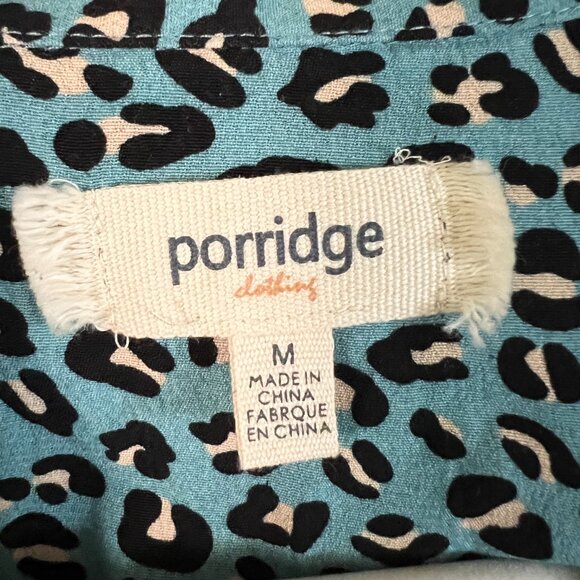 Anthropologie Porridge Selina Teal Leopard Print Satin Buttondown M - Picture 5 of 5